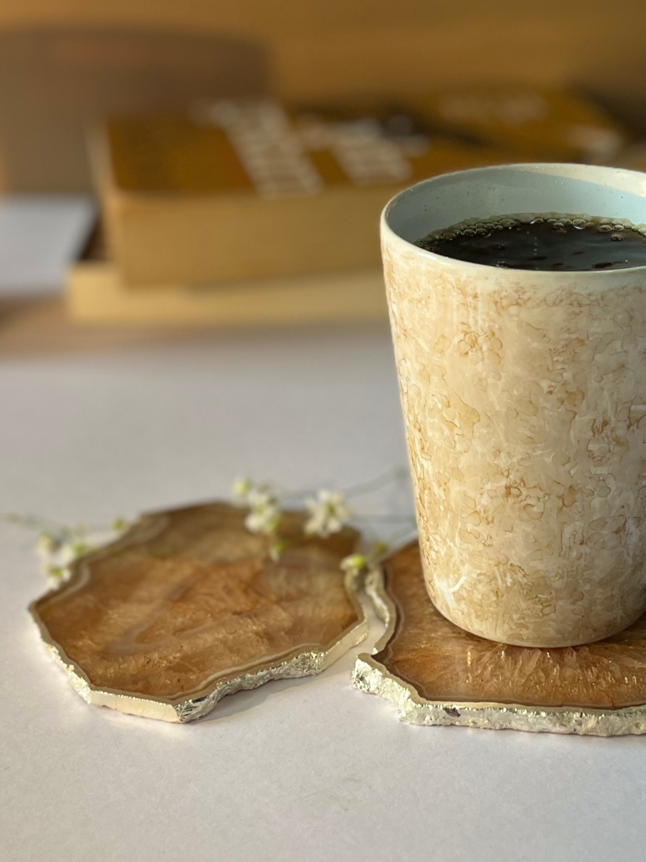 Crystal  Agate with Silver Plated Coasters Set
