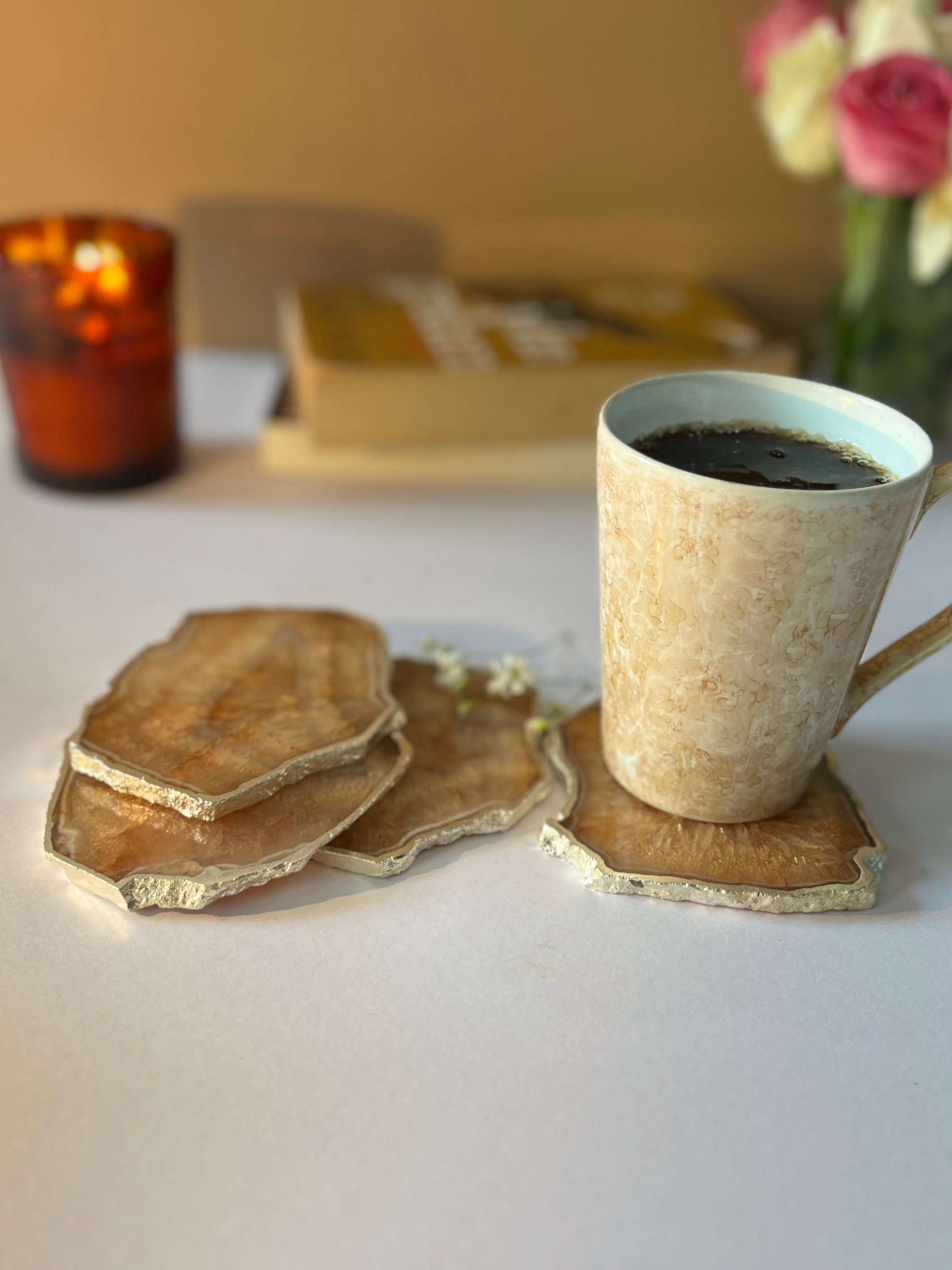 Crystal  Agate with Silver Plated Coasters Set