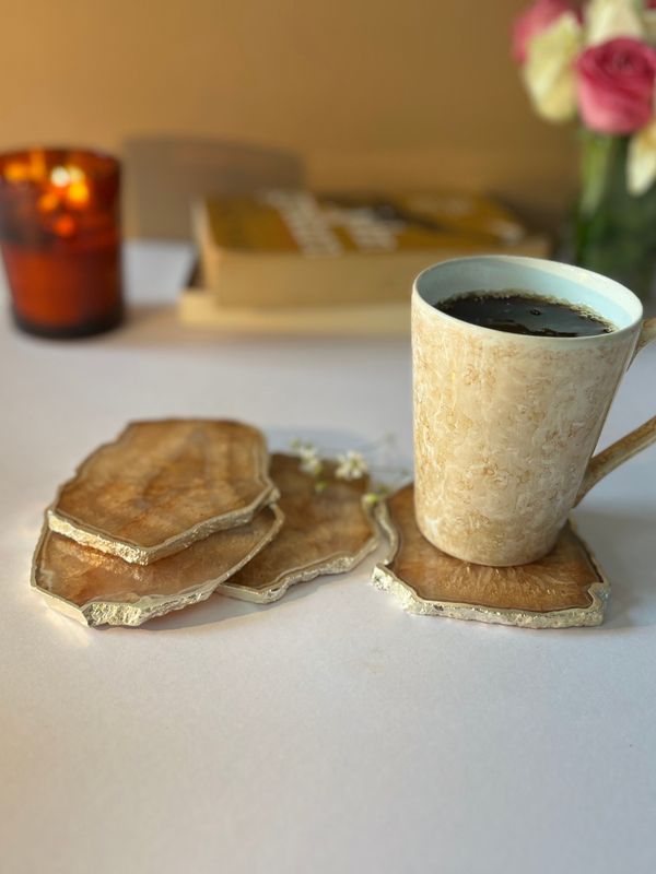 Crystal  Agate with Silver Plated Coasters Set