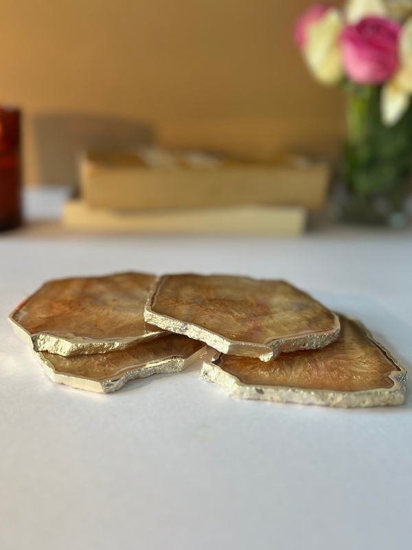 Crystal  Agate with Silver Plated Coasters Set