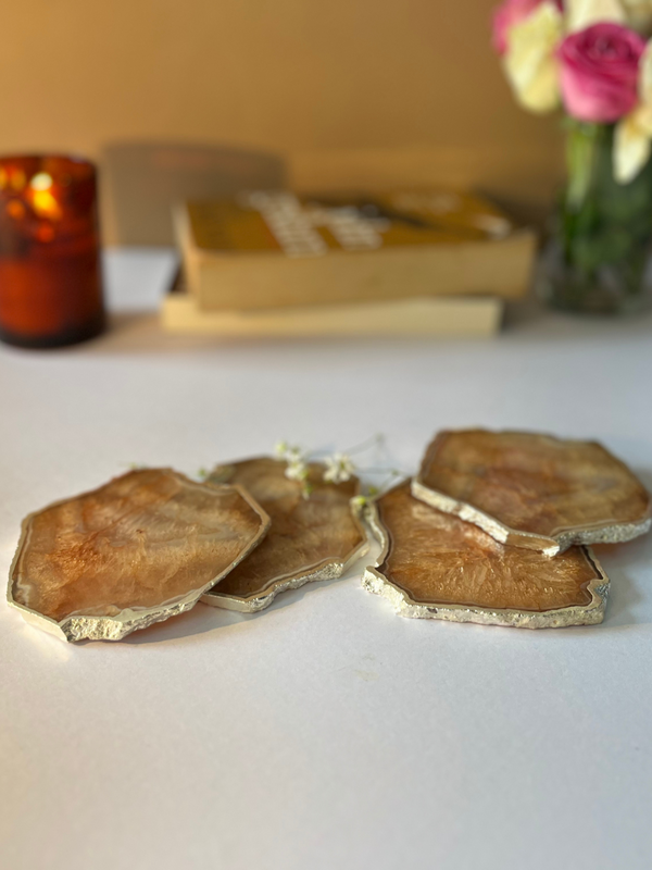 Crystal  Agate with Silver Plated Coasters Set