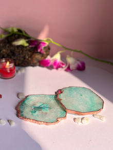 Crystal  Agate with Rose Gold Edging Coaster Set