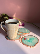 Crystal  Agate with Rose Gold Edging Coaster Set