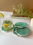 Crystal  Agate with Silver Plated Coasters Set