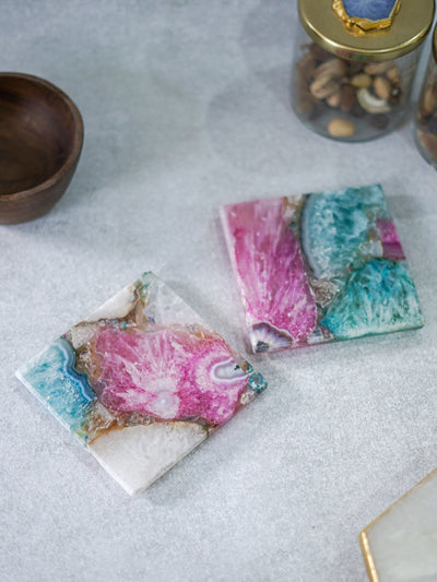 Crystal Multicolor Agate Stone Coaster Set of 2