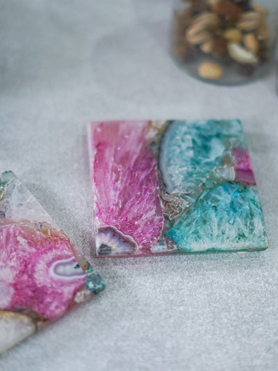 Crystal Multicolor Agate Stone Coaster Set of 2
