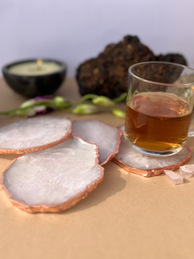 Crystal  Agate with Rose Gold Edging Coaster Set