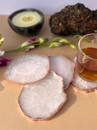 Crystal  Agate with Rose Gold Edging Coaster Set