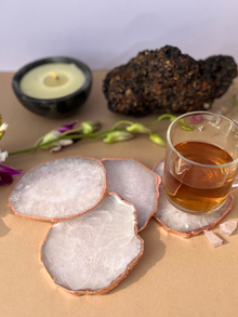 Crystal  Agate with Rose Gold Edging Coaster Set