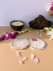 Crystal  Agate with Silver Plated Coasters Set