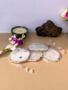 Crystal  Agate with Silver Plated Coasters Set