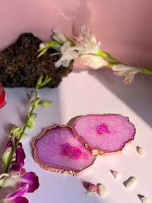 Crystal  Agate with Rose Gold Edging Coaster Set