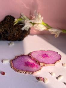 Crystal  Agate with Rose Gold Edging Coaster Set