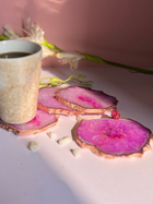 Crystal  Agate with Rose Gold Edging Coaster Set