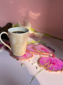 Crystal  Agate with Rose Gold Edging Coaster Set