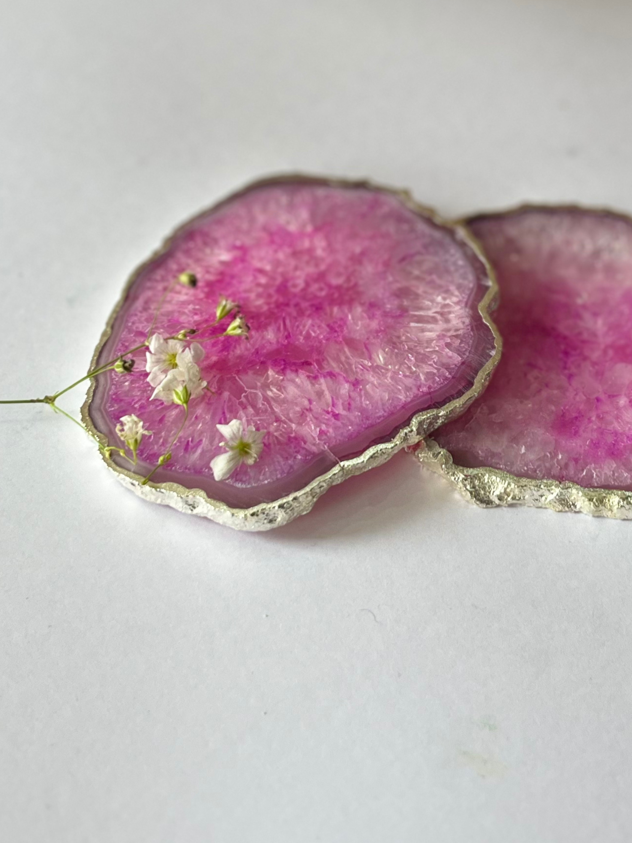 Crystal  Agate with Silver Plated Coasters Set