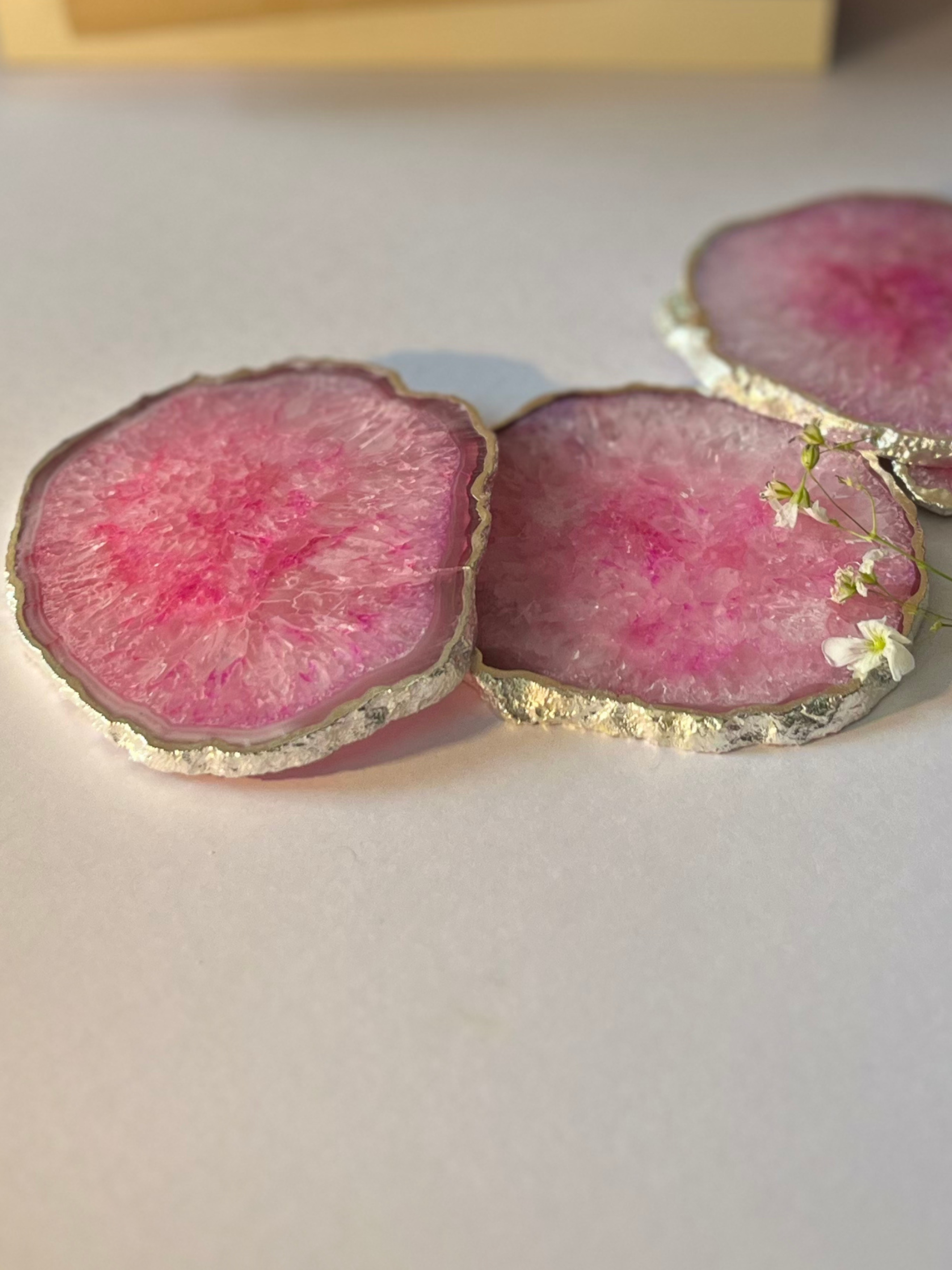 Crystal  Agate with Silver Plated Coasters Set