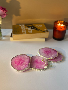 Crystal  Agate with Silver Plated Coasters Set