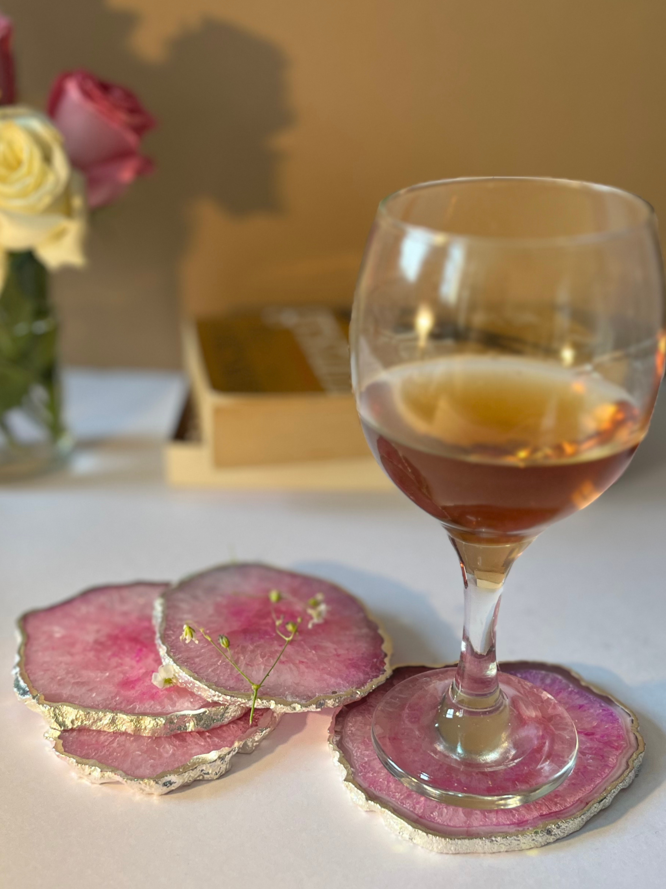 Crystal  Agate with Silver Plated Coasters Set