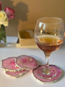 Crystal  Agate with Silver Plated Coasters Set