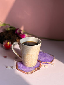 Crystal  Agate with Rose Gold Edging Coaster Set