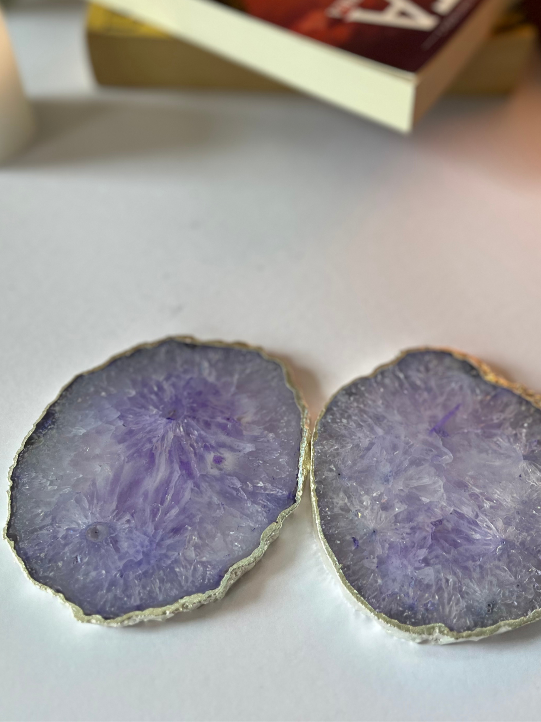 Crystal  Agate with Silver Plated Coasters Set