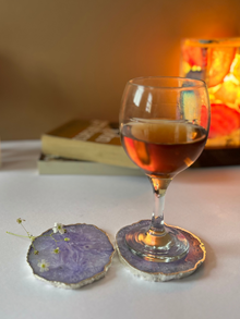 Crystal  Agate with Silver Plated Coasters Set