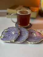 Crystal  Agate with Silver Plated Coasters Set