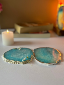 Crystal  Agate with Silver Plated Coasters Set