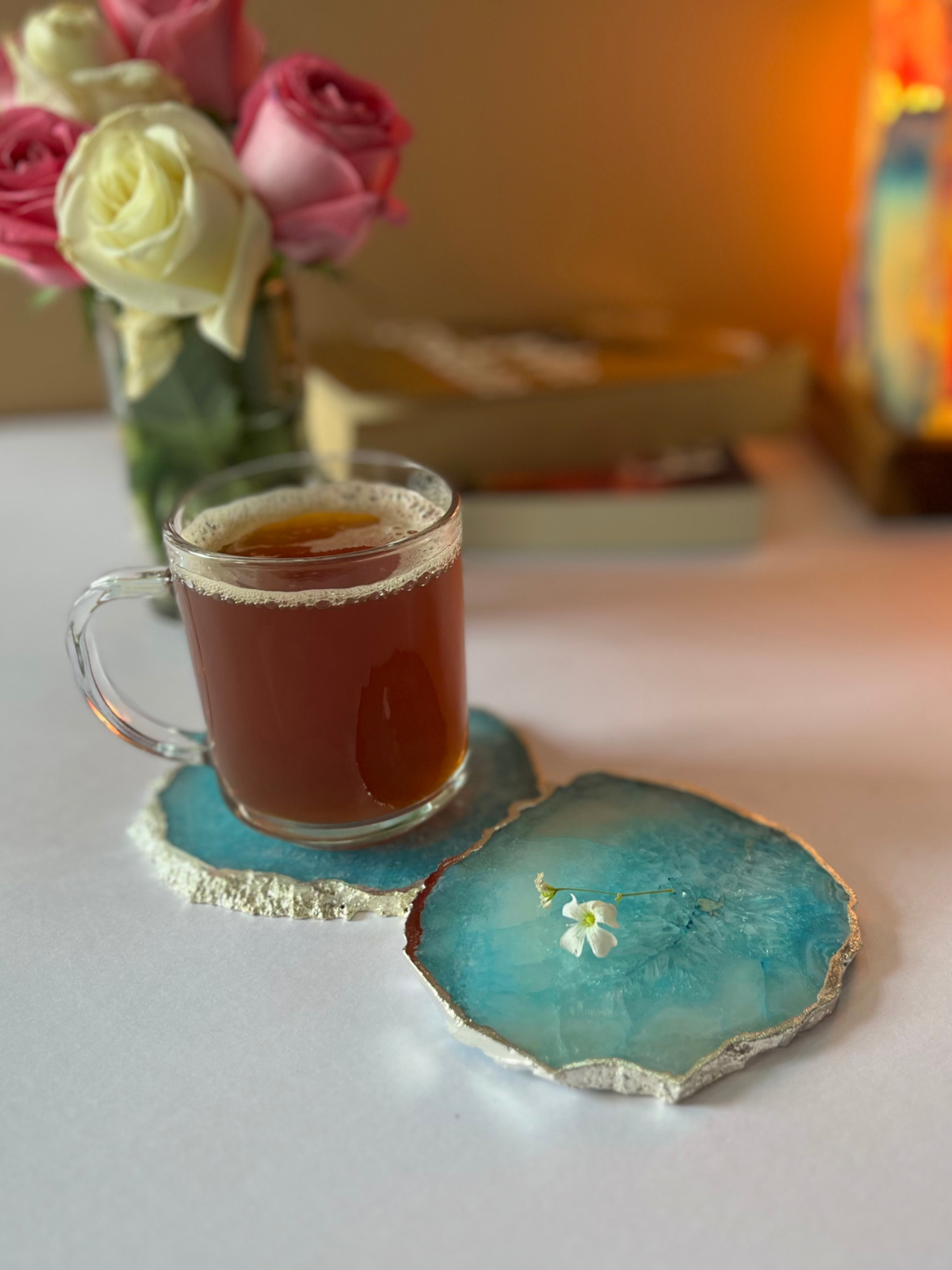 Crystal  Agate with Silver Plated Coasters Set