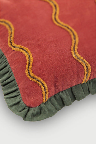 Aria Ruffle Carmine Embroidered Oblong Cushion Cover