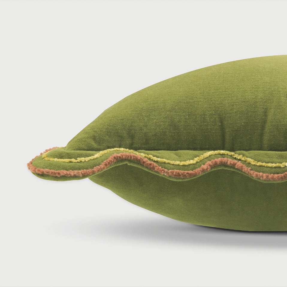 Aurora Scallop Forest Green Embroidered Cushion Cover