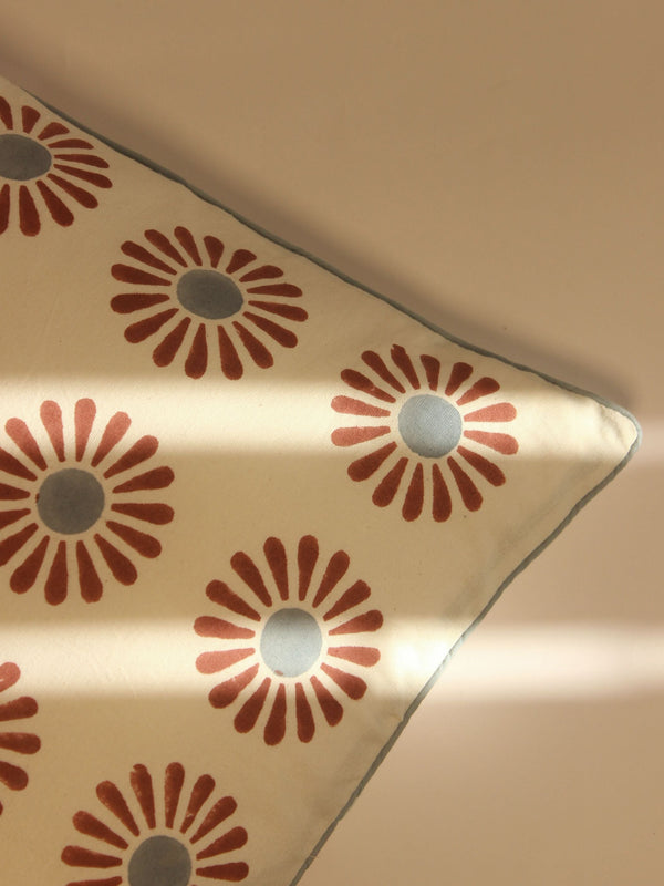 Cotton Block Printed Cushion Cover - Daisy