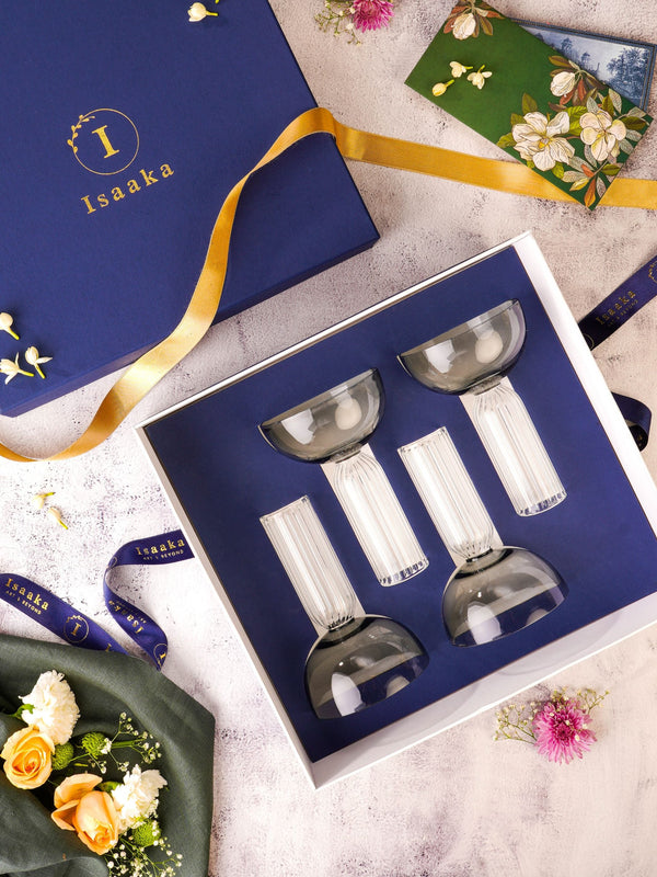 Dd Grey Stem Glass Set Of 4 Gift Box