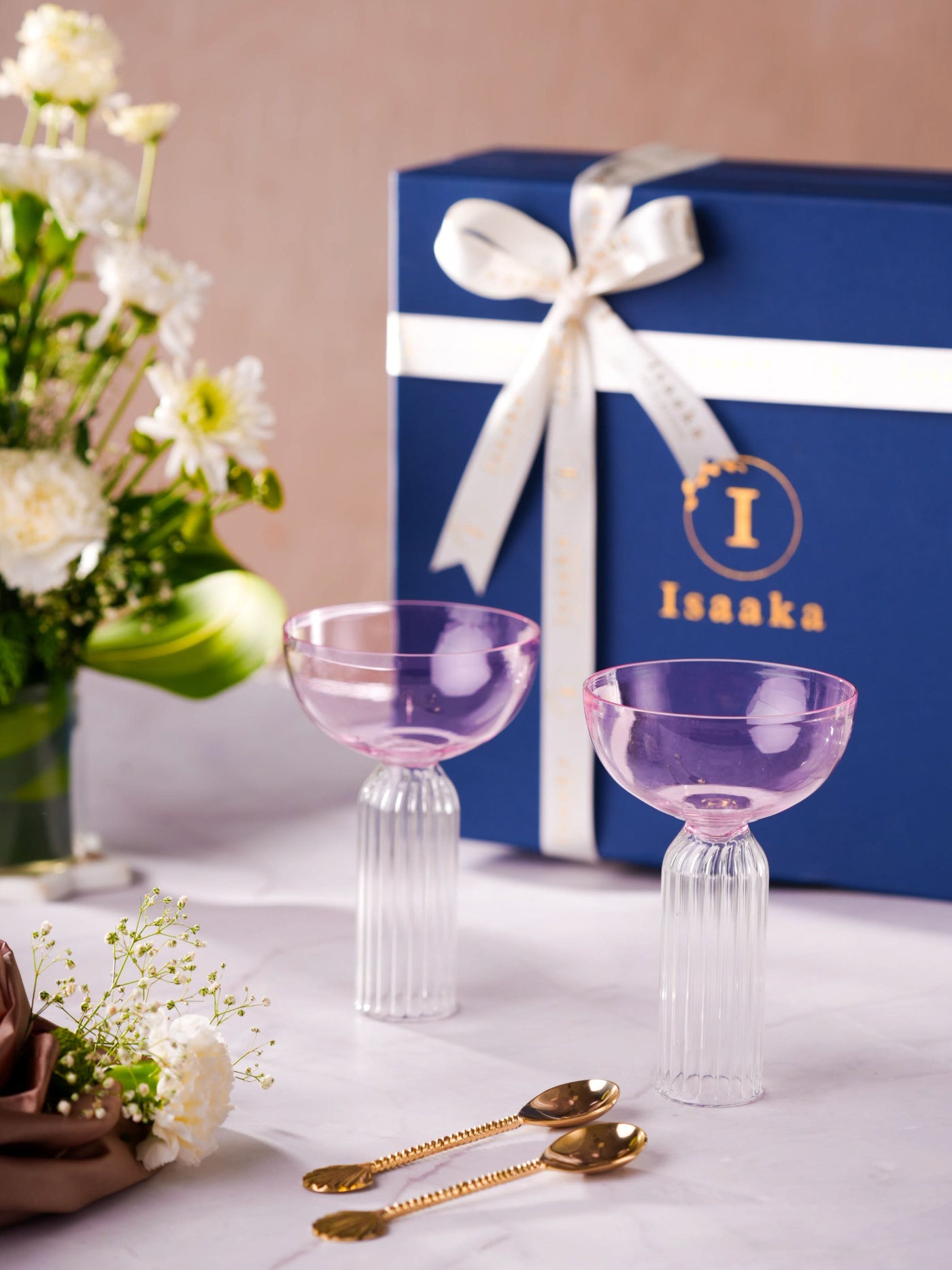 Dd Pink Stem Glass Set Of 4 Gift Box