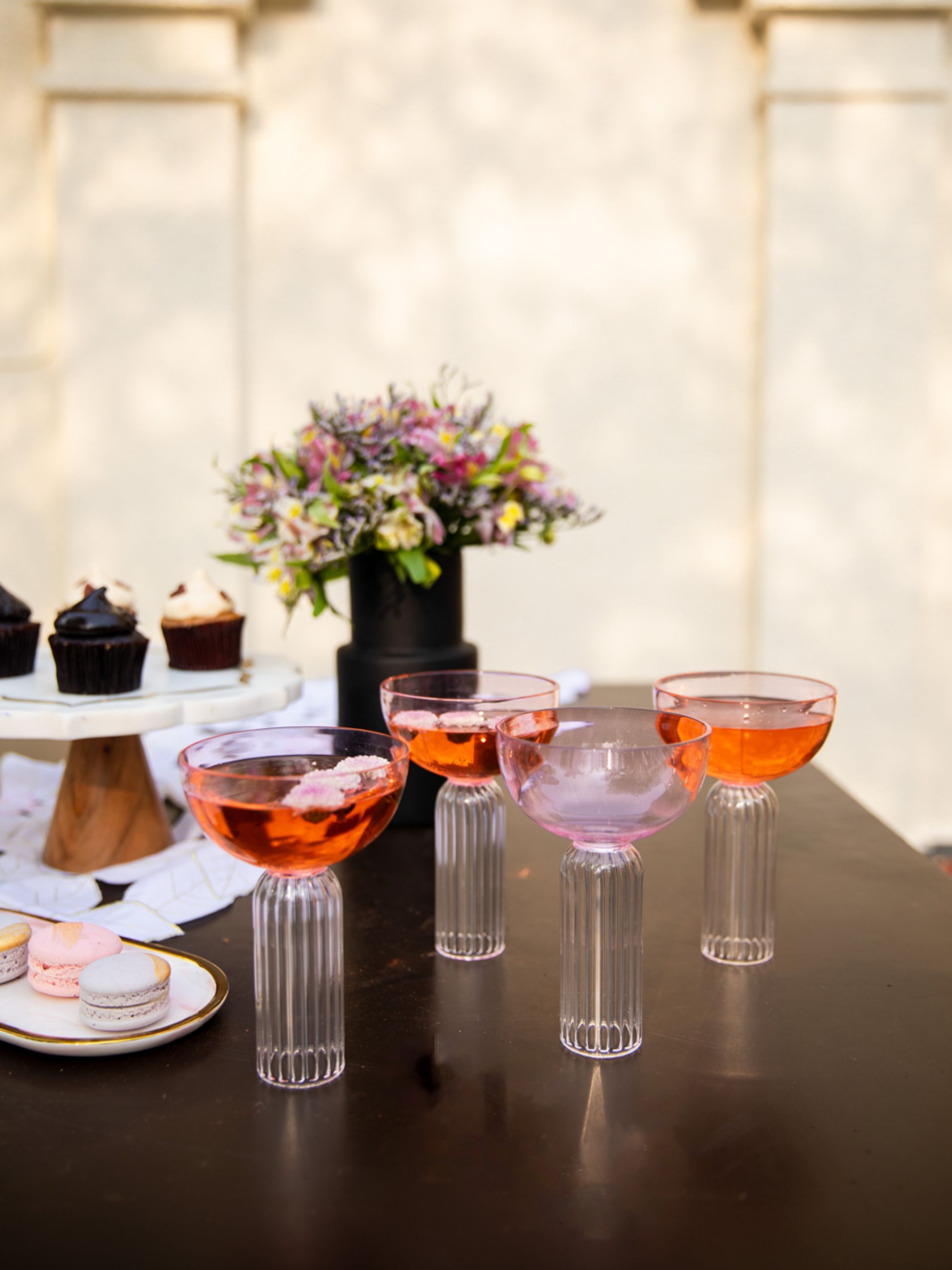 Dd Pink Stem Glass Set Of 4 Gift Box