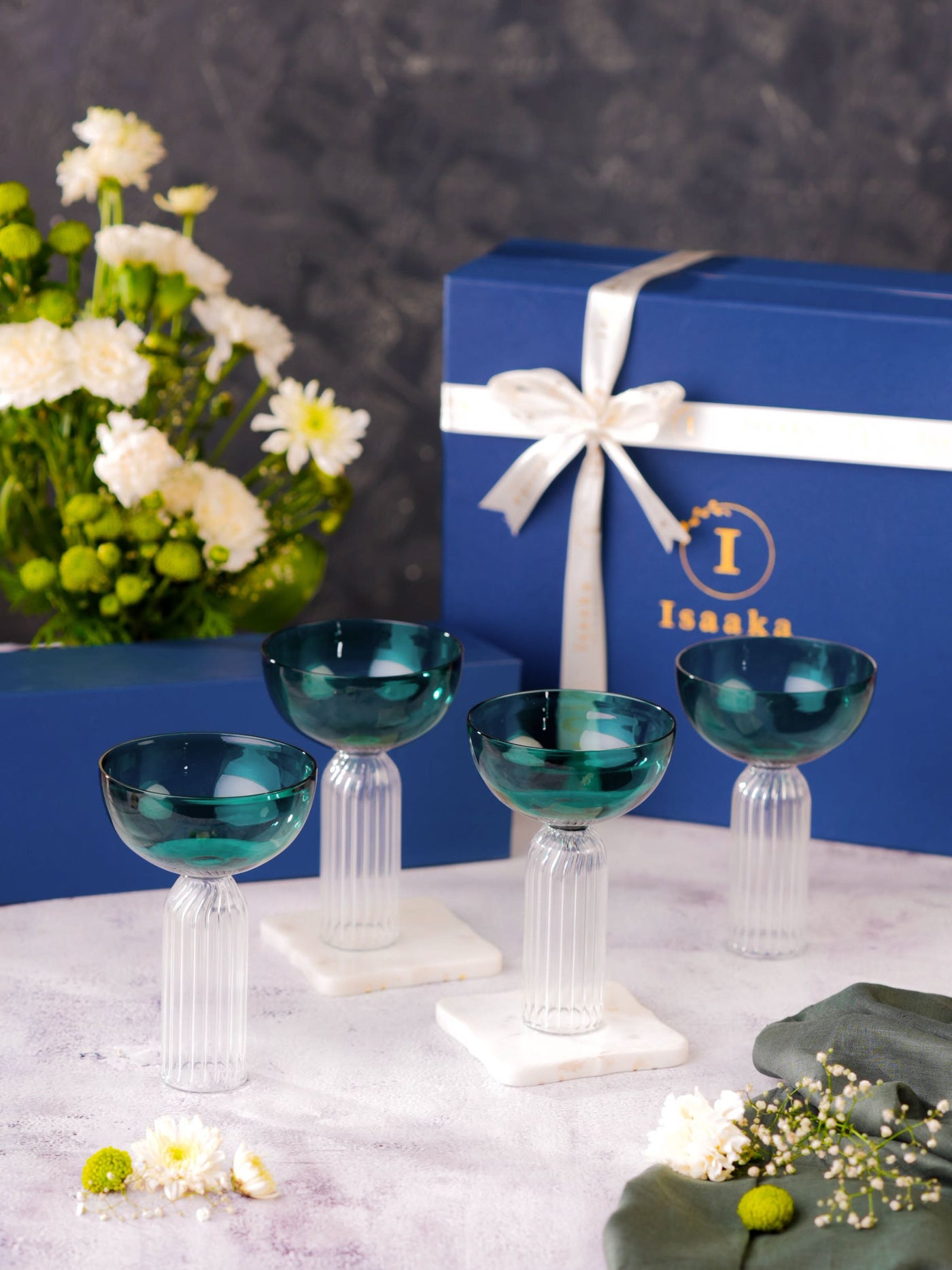 Dd Teal Stem Glass Set Of 4 Gift Box
