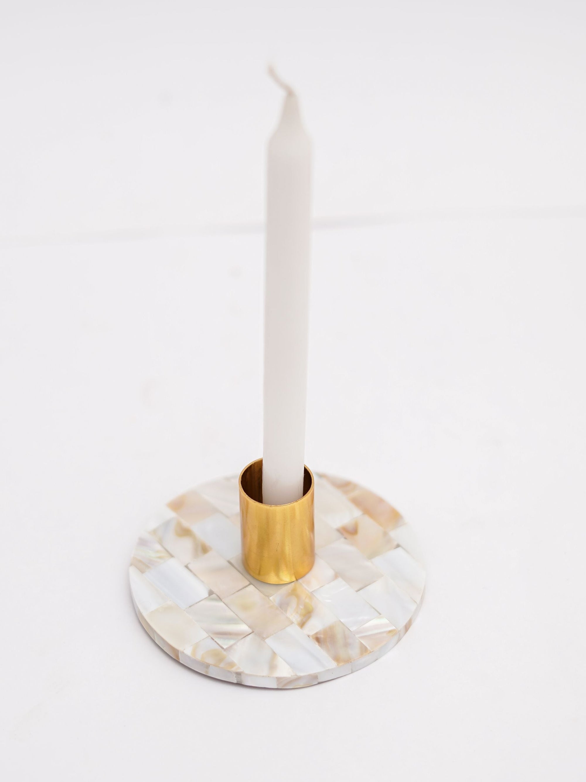 Taper Candle Holder - Round Mother of Pearl