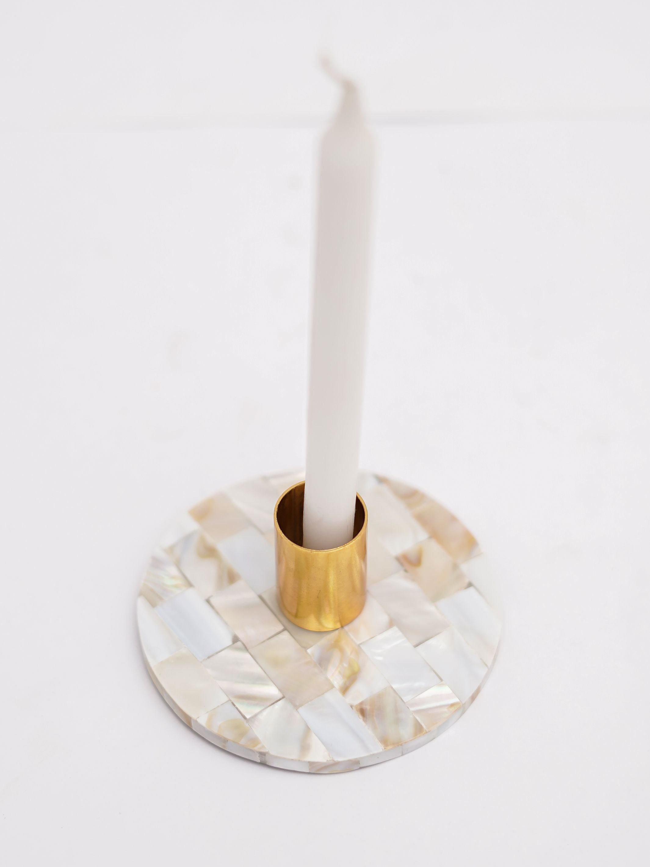 Taper Candle Holder - Round Mother of Pearl