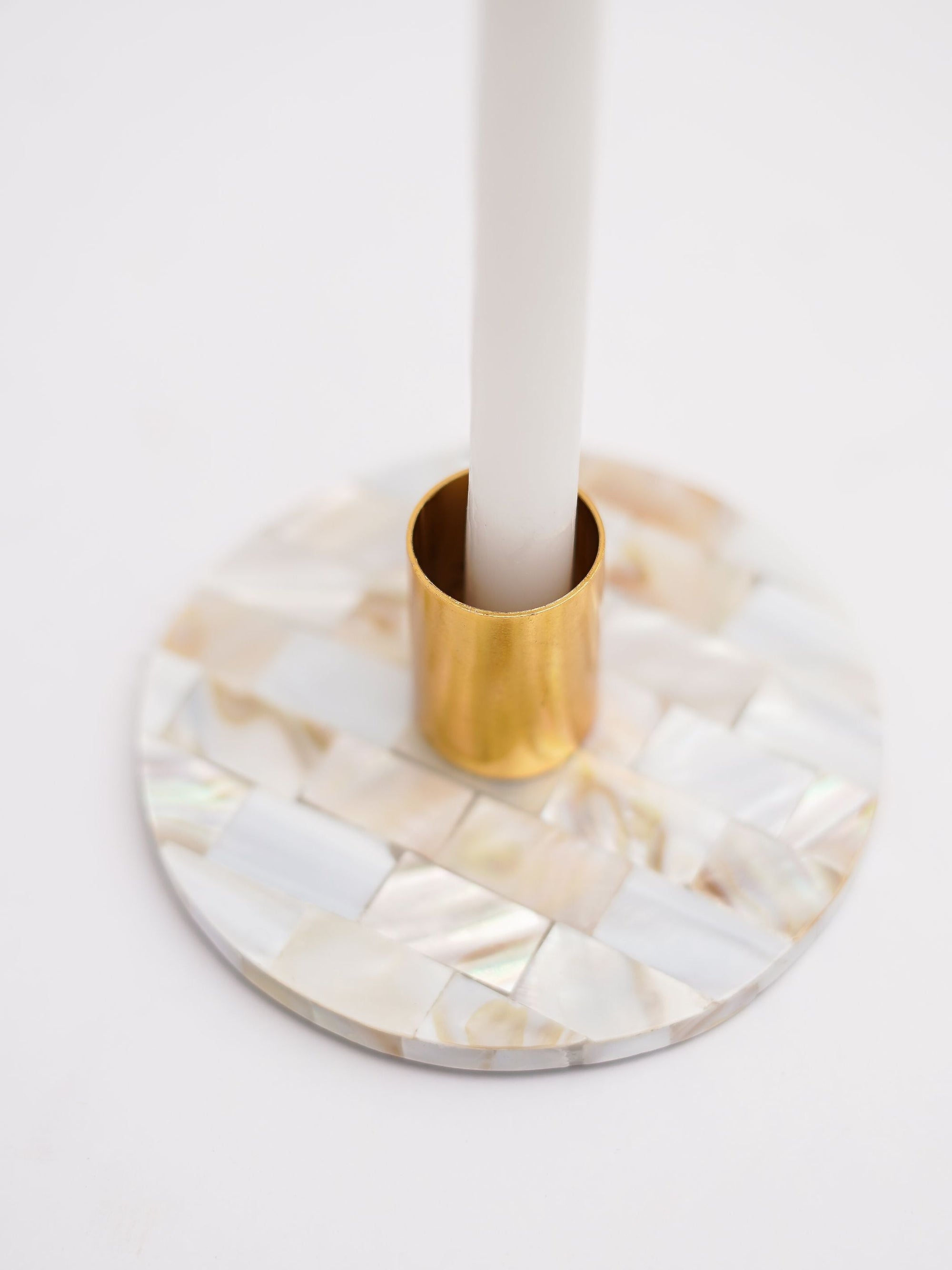 Taper Candle Holder - Round Mother of Pearl