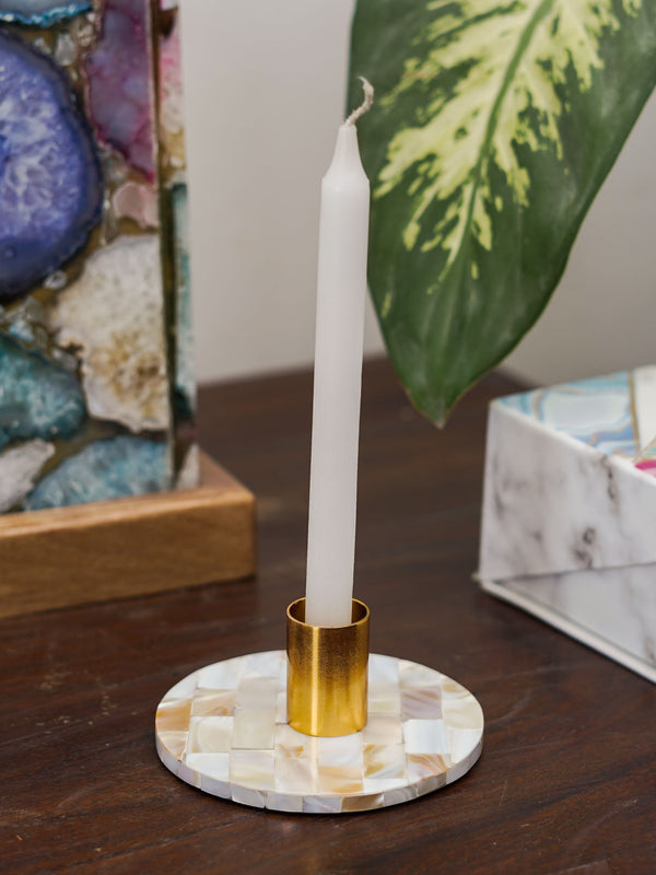 Taper Candle Holder - Round Mother of Pearl