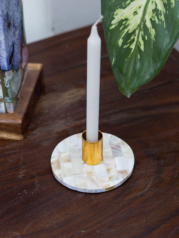Taper Candle Holder - Round Mother of Pearl