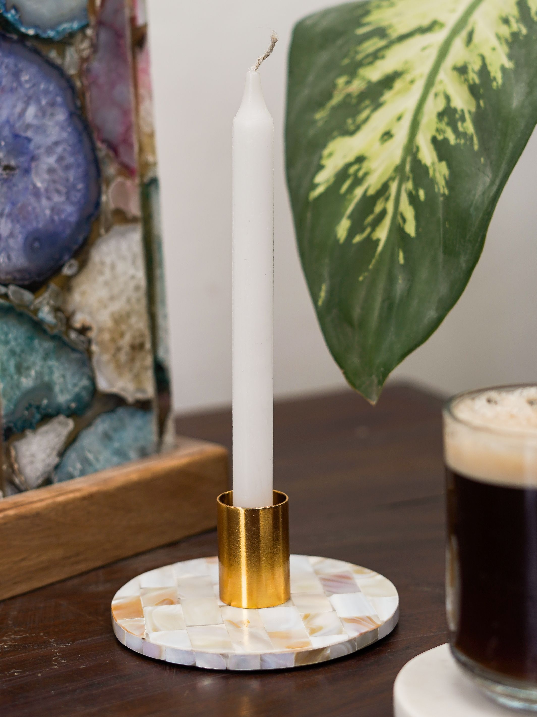 Taper Candle Holder - Round Mother of Pearl
