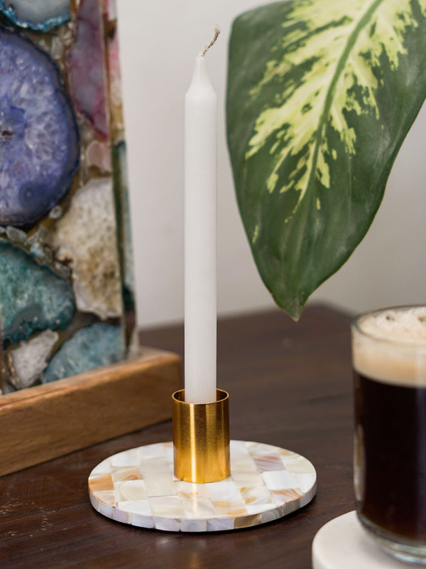 Taper Candle Holder - Round Mother of Pearl