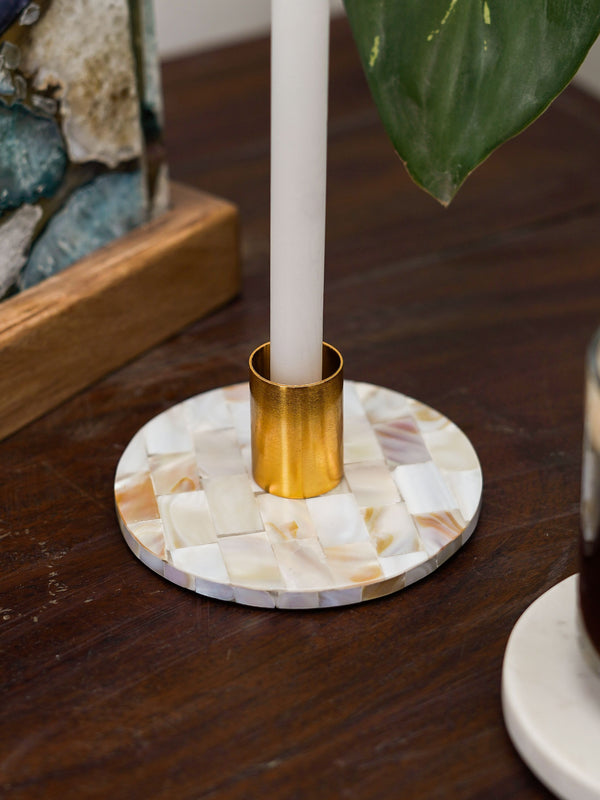 Taper Candle Holder - Round Mother of Pearl