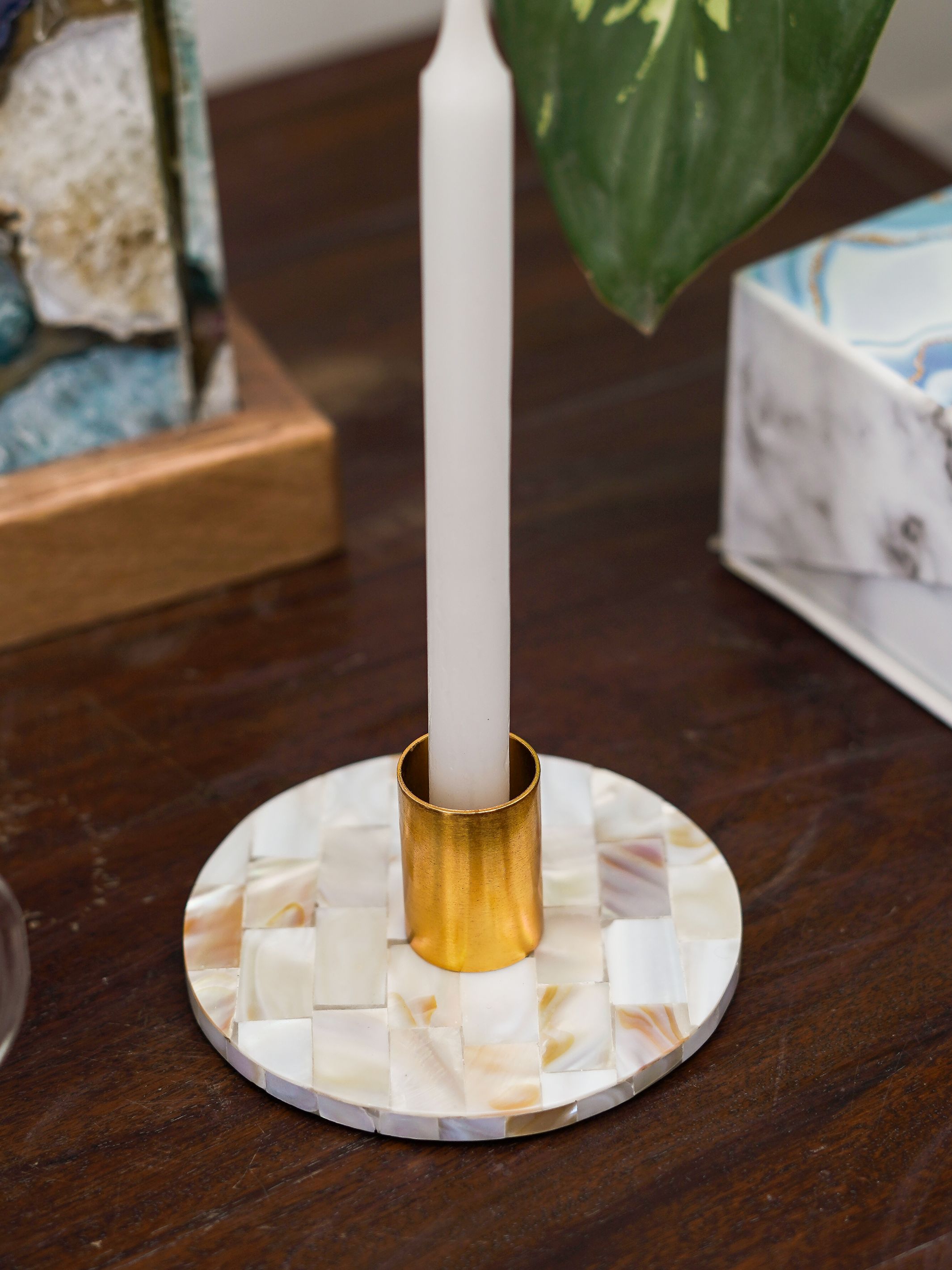 Taper Candle Holder - Round Mother of Pearl