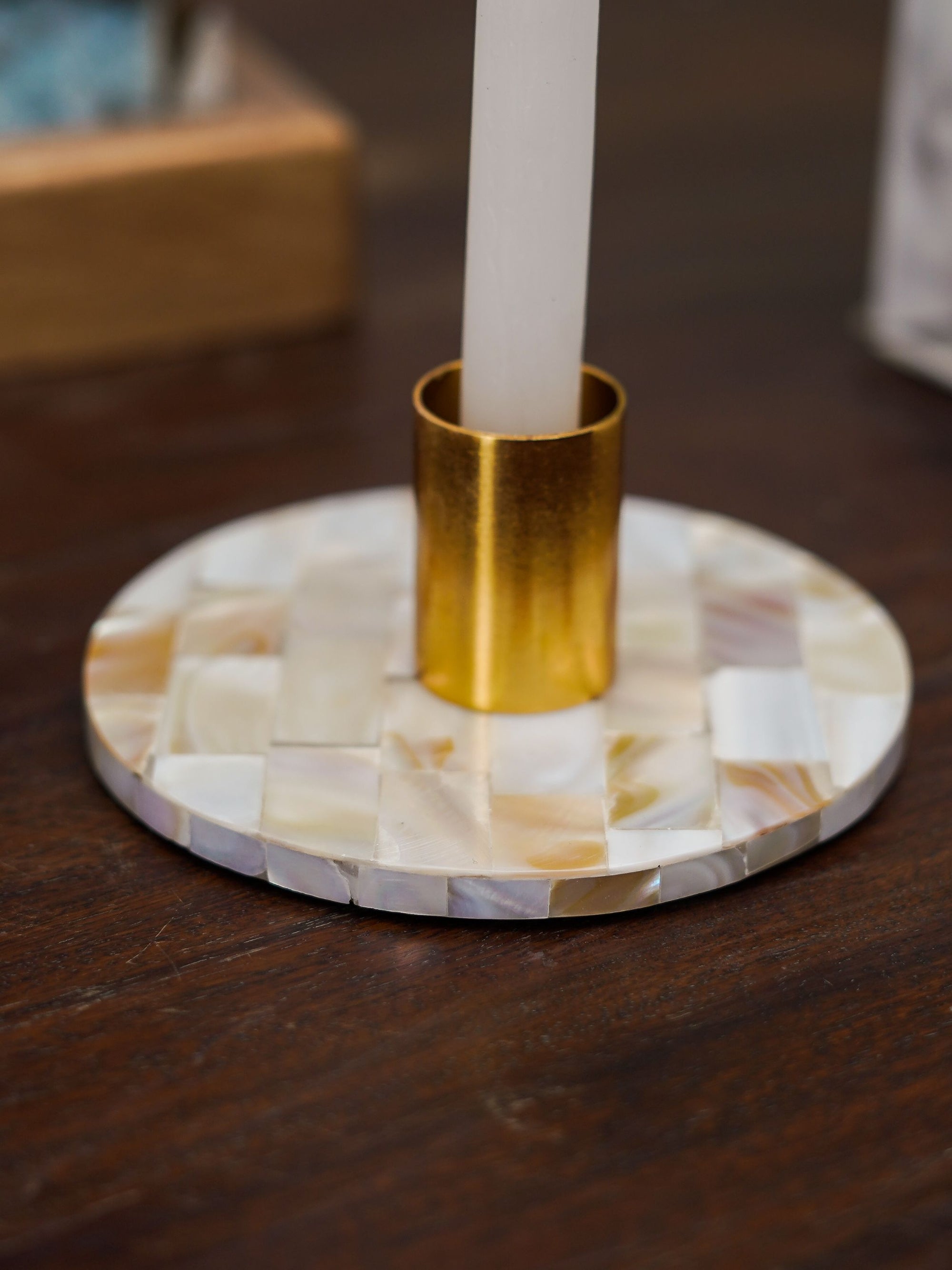 Taper Candle Holder - Round Mother of Pearl