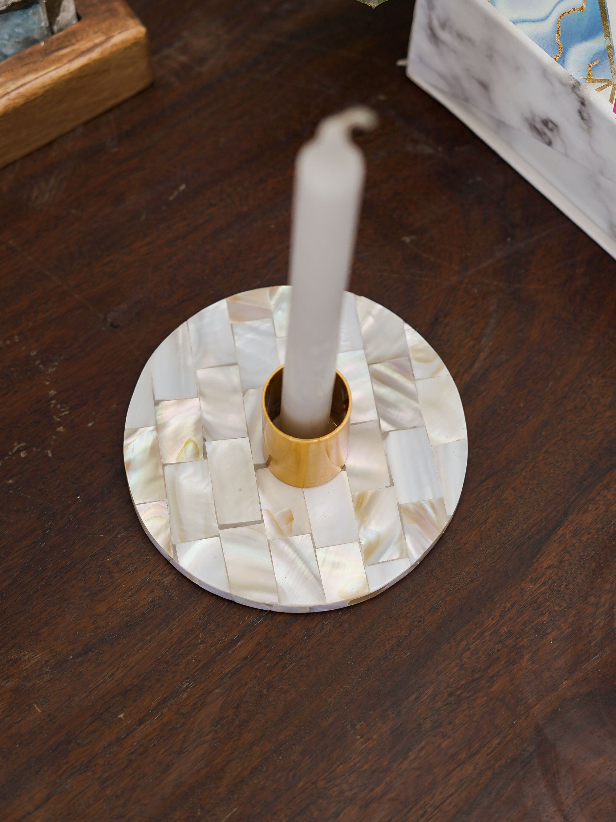 Taper Candle Holder - Round Mother of Pearl