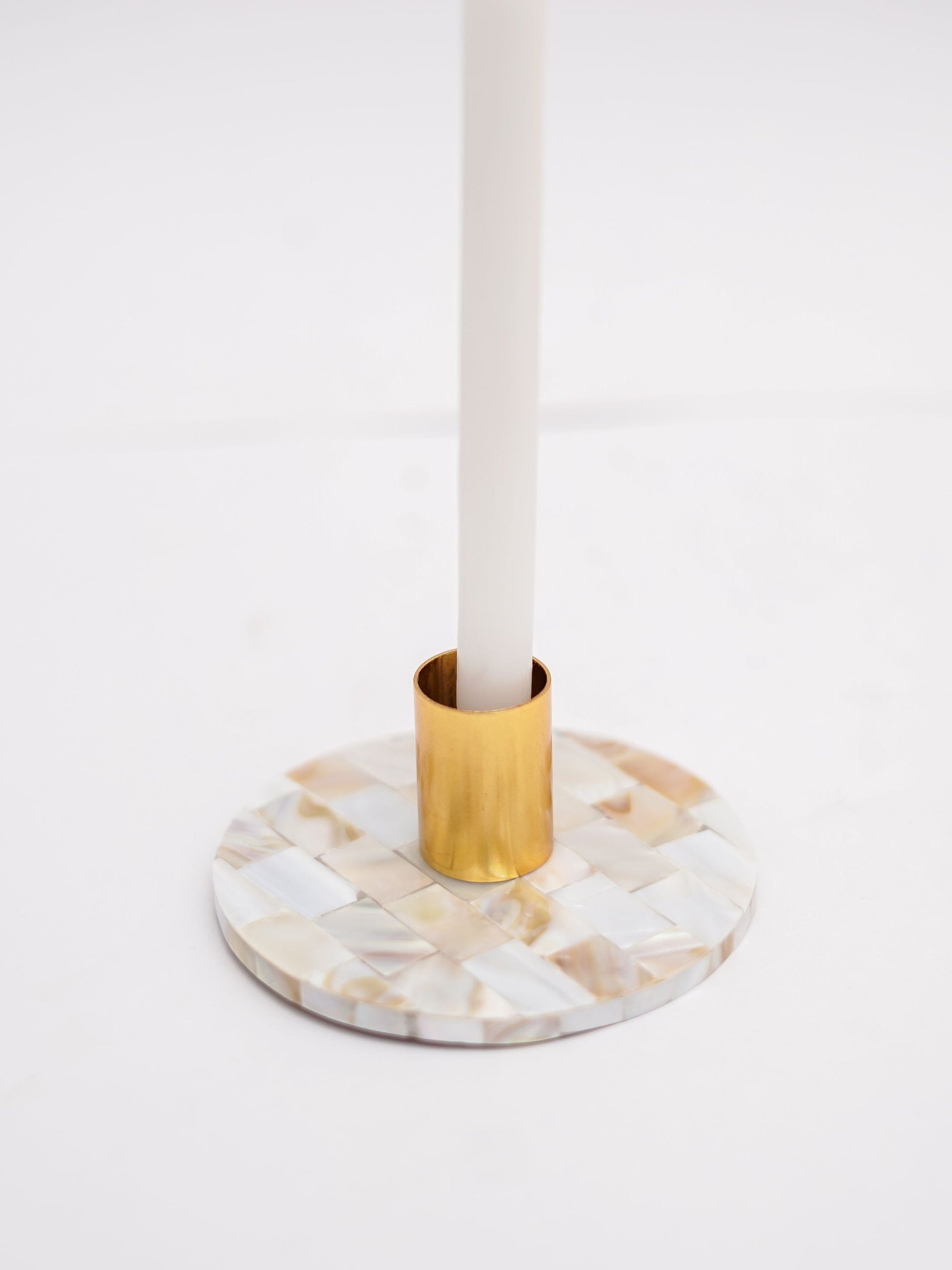 Taper Candle Holder - Round Mother of Pearl