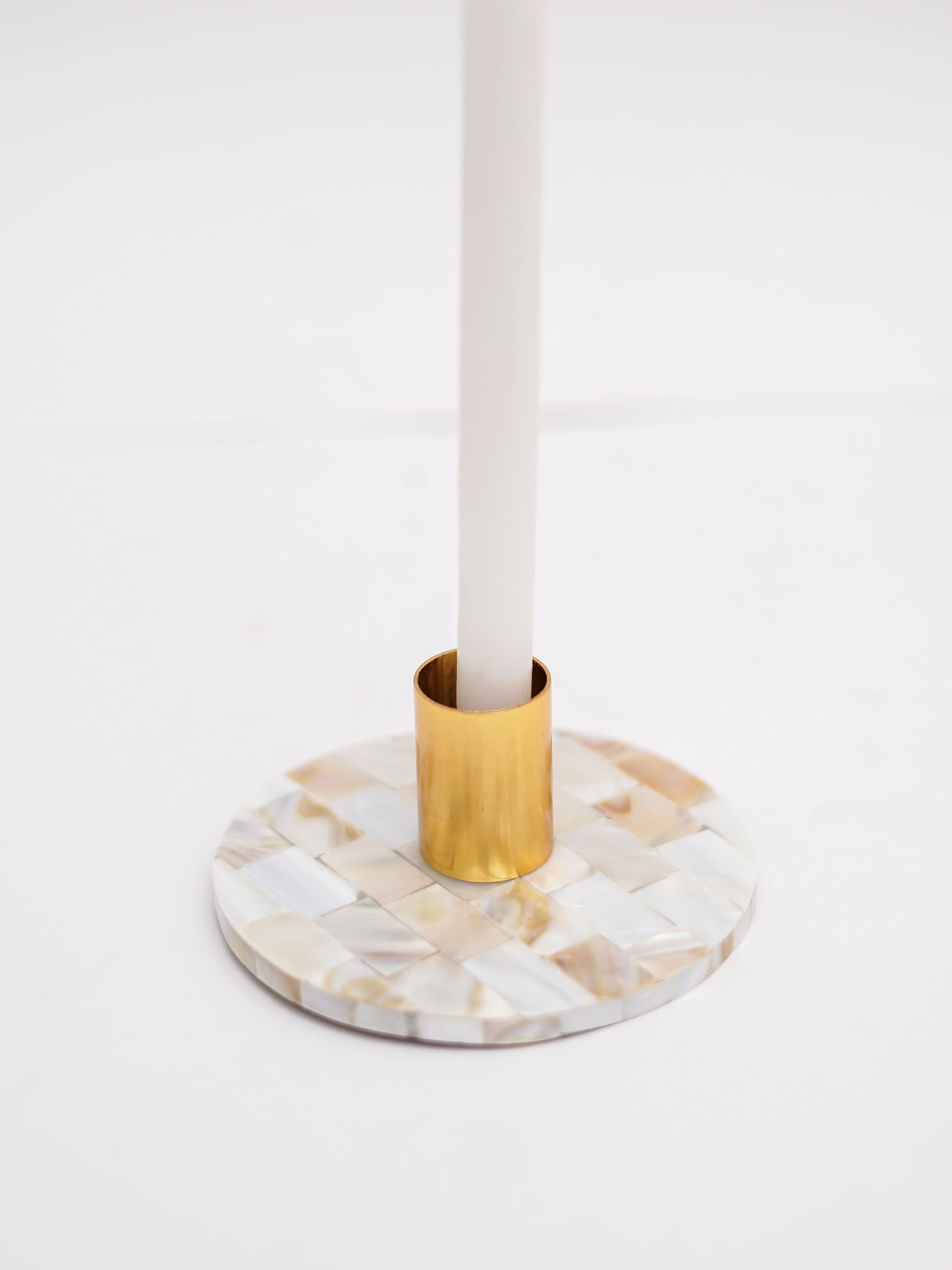 Taper Candle Holder - Round Mother of Pearl